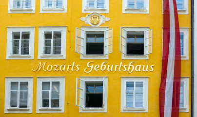 The birthplace of the famous composer Wolfgang Amadeus Mozart in Salzburg, Austria - obrazy, fototapety, plakaty
