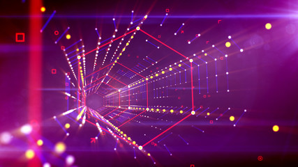 Inclined hexagonal tunnel in violet cyberspace