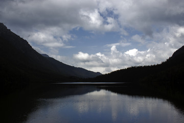 The siluette of the Mountains around the lake of Piana degli Albanesi (Sicily) during the sunset
