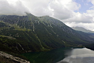 The largest lake Morskie Oko in the Polish Tatras. It is located in the Tatra National Park. High Tatras