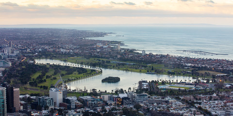 View over Melbourne's Albert Park at Sunrise
