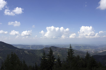 View from Wolowiec mountain with Rohacze peaks in the distance