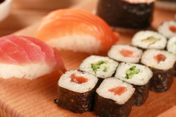 Nigiri And Maki Sushi Serving Close-up