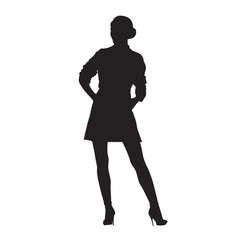 Woman standing, isolated vector silhouette. Model posing