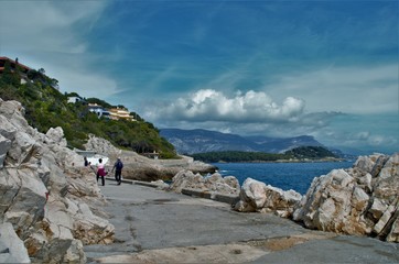 Hiking the beautiful trail along the sea in St Jean Cap Ferrat, French Riviera