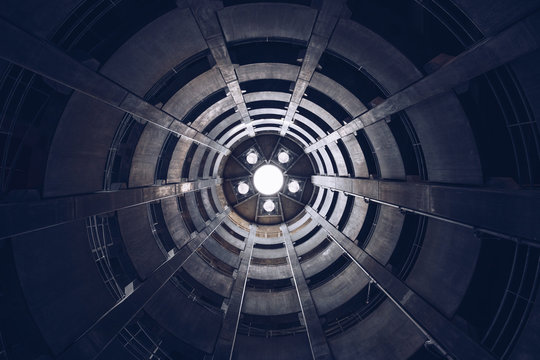 Spiral view of concrete underground parking