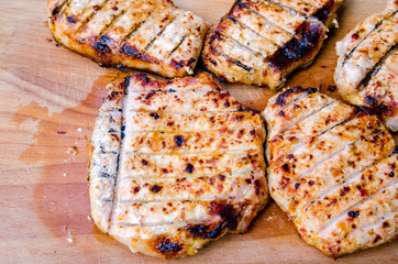tasty, juicy meat is cooked on the grill, grilling meat