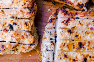 tasty, juicy meat is cooked on the grill, grilling meat