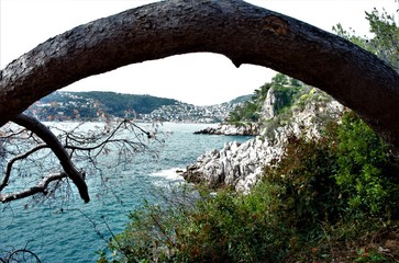 Hiking the beautiful trail along the sea in St Jean Cap Ferrat, French Riviera