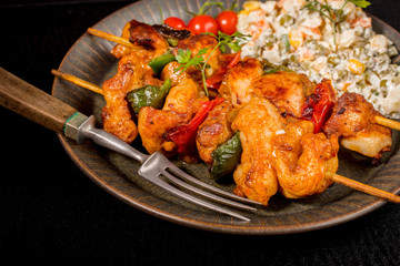 Kebab - grilled meat and vegetables salad.