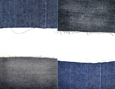 Collection of blue and black jeans fabric textures