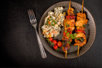 Kebab - grilled meat and vegetables salad.