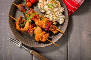 Kebab - grilled meat and vegetables salad.