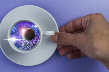 Illustration of the solar system inside the coffee cup