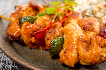 Kebab - grilled meat and vegetables salad.