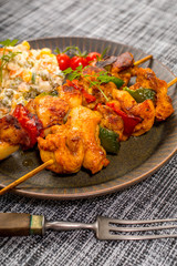 Kebab - grilled meat and vegetables salad.