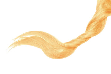 Blond hair isolated on white background. Long beautiful ponytail