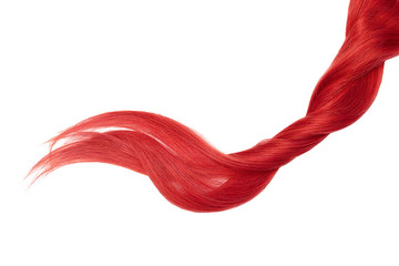 Red hair isolated on white background. Long beautiful ponytail