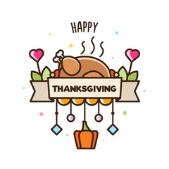 Happy Thnksgiving. Vector illustration of turkey and pumpkin.
