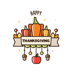 Happy Thnksgiving. Vector illustration of pumpkins and apple.