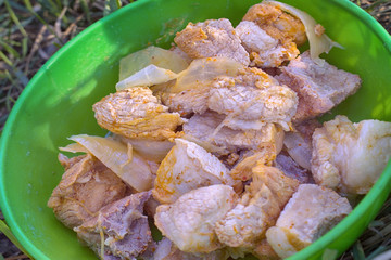 Lamb with pepper and onions much fat. Cooked in cauldron