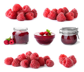 Set with raspberry jam on white background © New Africa