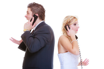 Groom and bride calling to each other
