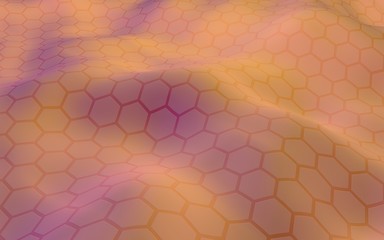 Colorful honeycomb with a gradient color on a light background. Perspective view on polygon look like honeycomb. Wavy surface. Isometric geometry. 3D illustration