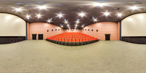 Moscow-2018: 3D spherical panorama with 360 degree viewing angle of empty cinema hall interior with...