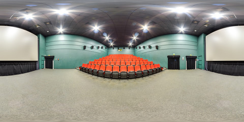 Moscow-2018: 3D spherical panorama with 360 degree viewing angle of empty cinema hall interior with...