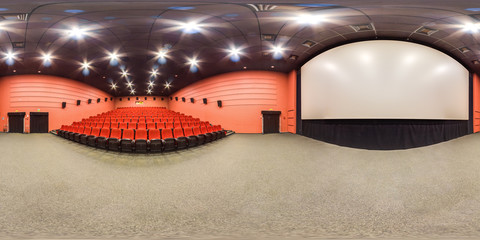 Moscow-2018: 3D spherical panorama with 360 degree viewing angle of empty cinema hall interior with...