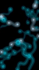 Neural network. Social network. Futuristic dna, deoxyribonucleic acid. Abstract molecule, cell illustration, mycelium. Dark background. 3D illustration