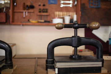Large vintage paper press for pressing book covers or papers