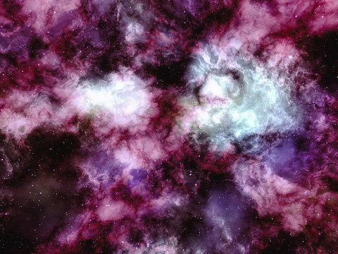 Pink nebula with stars, space background illustration