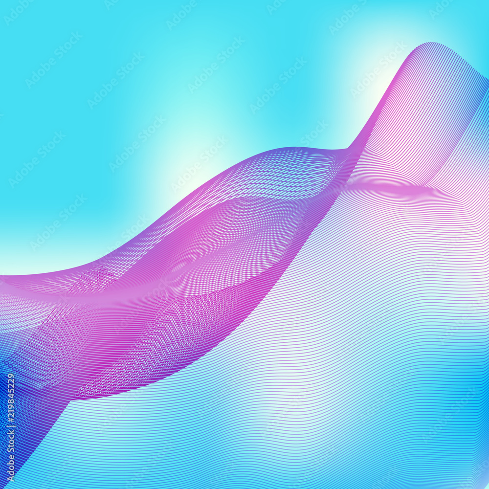 Poster thin violet lines on a gradient turquoise background with backlight. vector graphic pattern