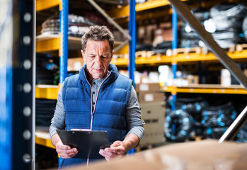 Portrait of a senior male warehouse worker or a supervisor.