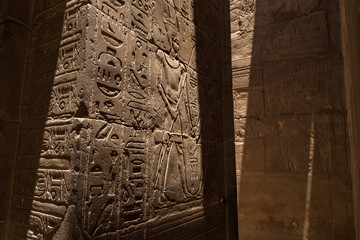 Columns with hieroglyphs in the Great Hypostyle Hall, Temple of Karnak, Thebes, UNESCO World Heritage Site, Egypt