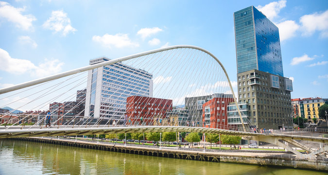 Colorful and modern Bilbao Bridge, Basque Country, Spain.