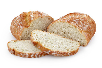 Close-up image of a bread cutting on a white background isolated white background