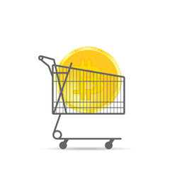 cryptocurrency coin gold in shopping basket illustration