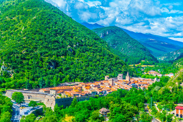 Aerial view of Villefranche de Conflent village in France