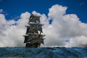 pirate ship sailing on the sea, 3D render