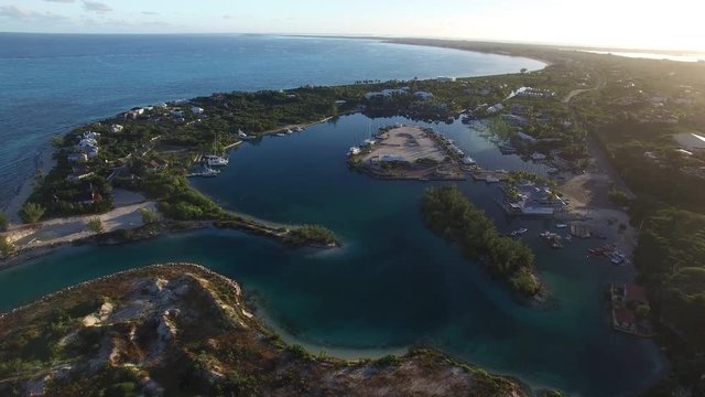 Sun shines over Turks and Caicos coast, aerial
