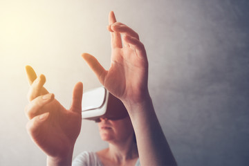 Woman immersed in virtual reality