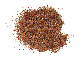 red quinoa seeds on white background, top view.