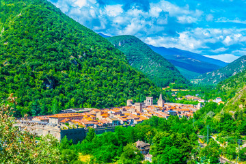 Aerial view of Villefranche de Conflent village in France