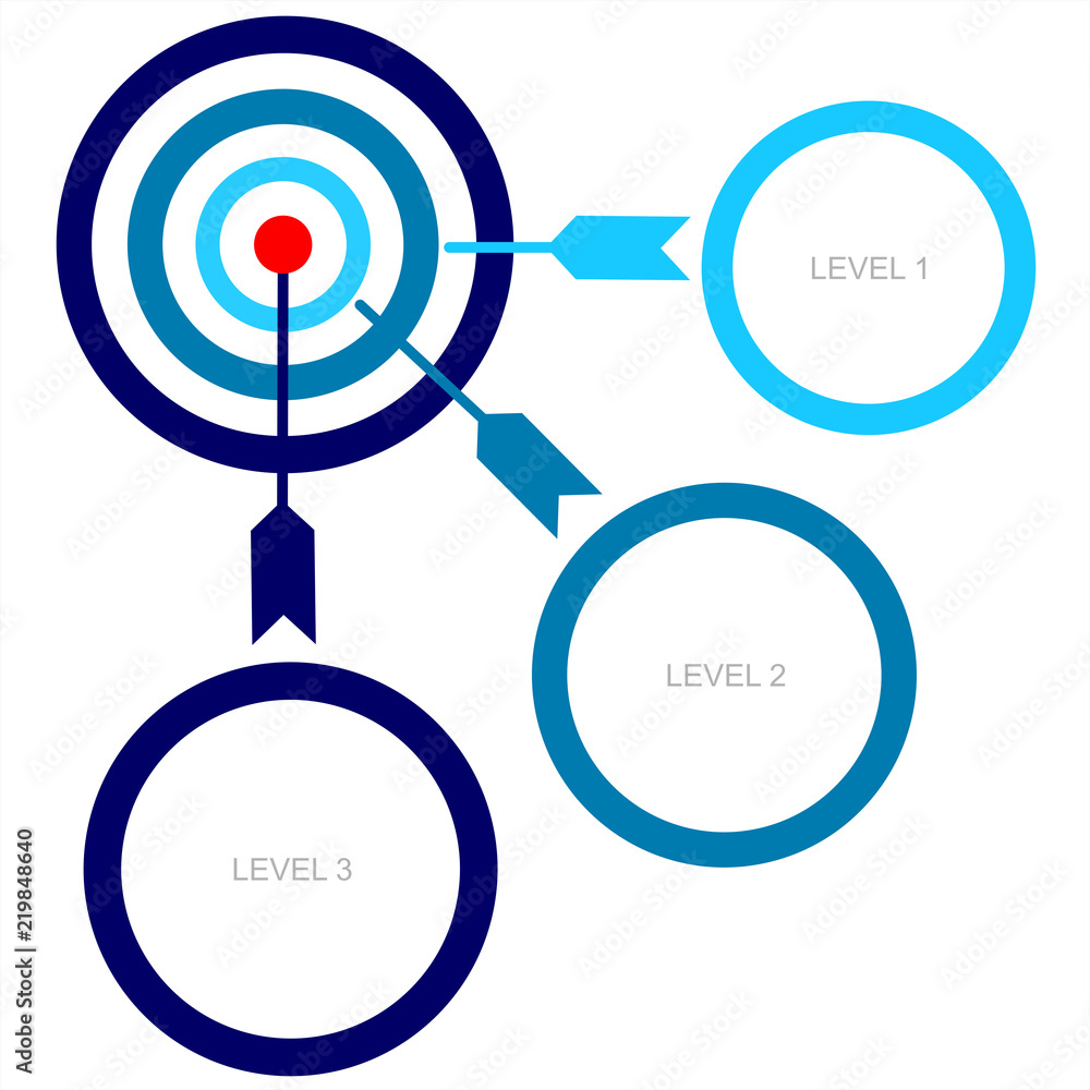 Poster vector infographic template with three level. target with dart for business presentations or informa