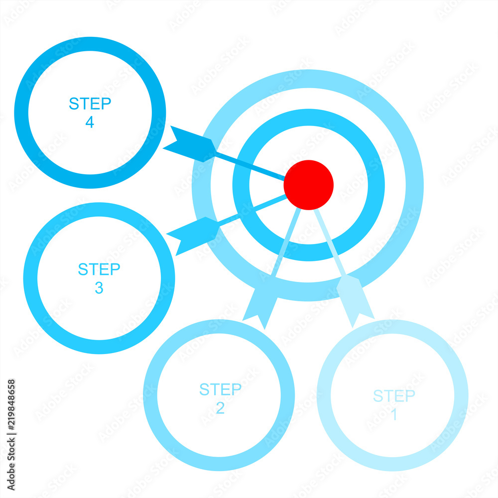 Poster vector infographic template with four steps. target with dart for business presentations or informat