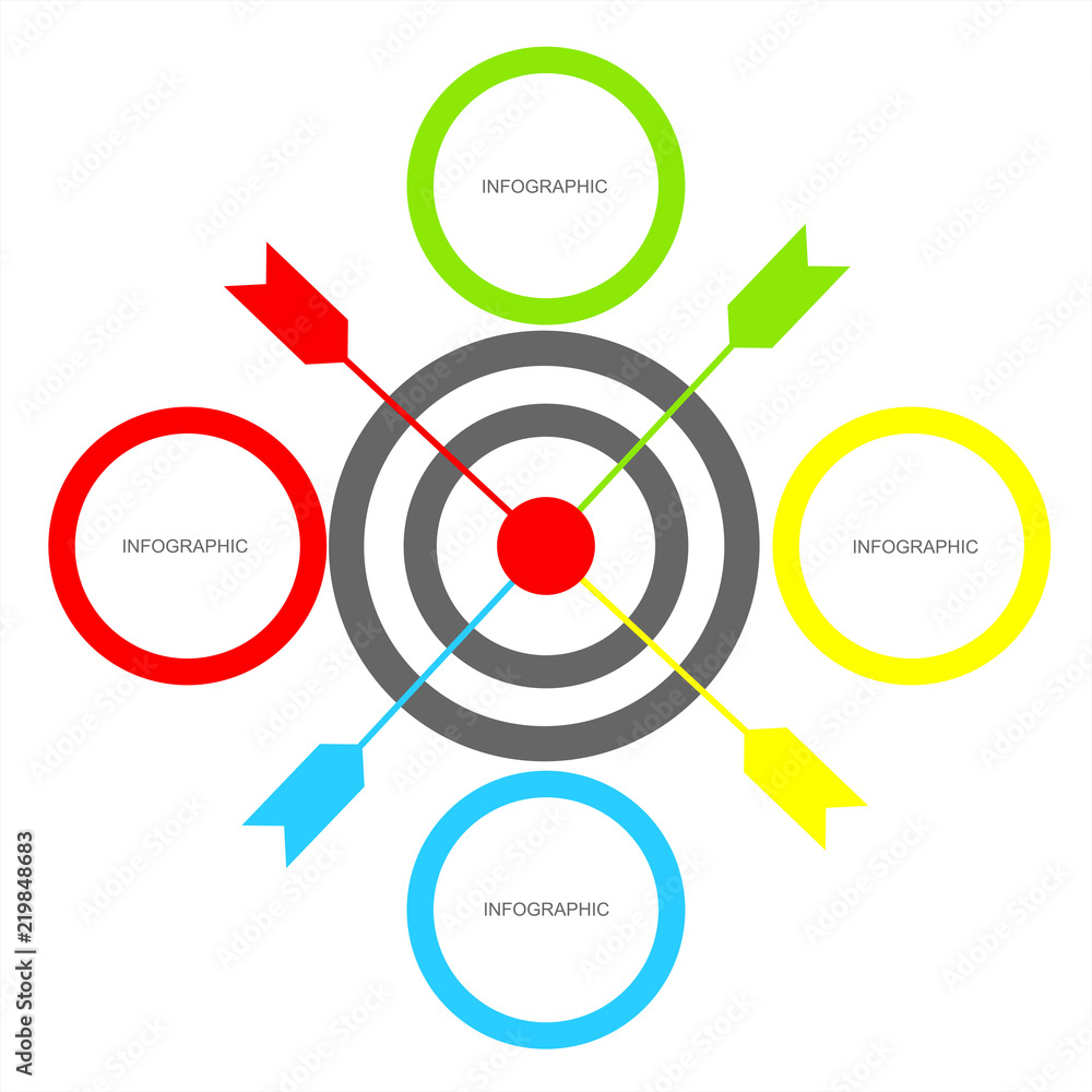 Poster vector infographic template with four options. target with dart for business presentations or inform
