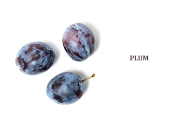 Ripe plum on white background.Fruits and vitamins.